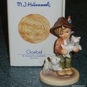 Goebel Hummel Figurine "Frisky Friends" #2008 Boy with Puppies With Original Box